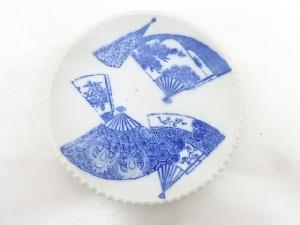 古伊万里　瀬戸印判手　扇六寸皿